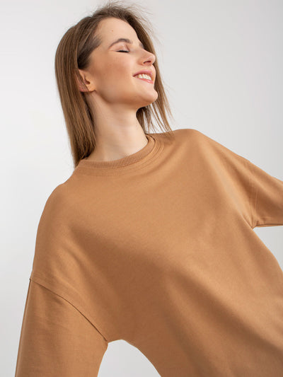 Camelowa bluza basic bez kaptura z okrągłym dekoltem