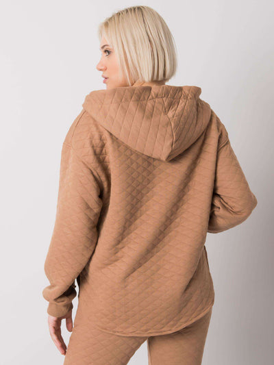 Camelowa pikowana damska bluza z kapturem