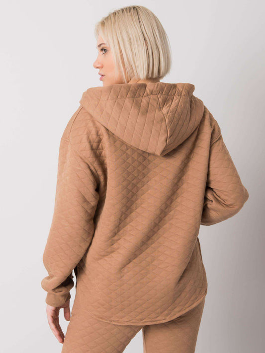 Camelowa pikowana damska bluza z kapturem