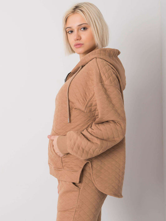 Camelowa pikowana damska bluza z kapturem