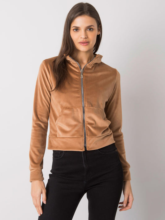 RUE PARIS Camelowa bluza z weluru na suwak