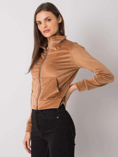 RUE PARIS Camelowa bluza z weluru na suwak