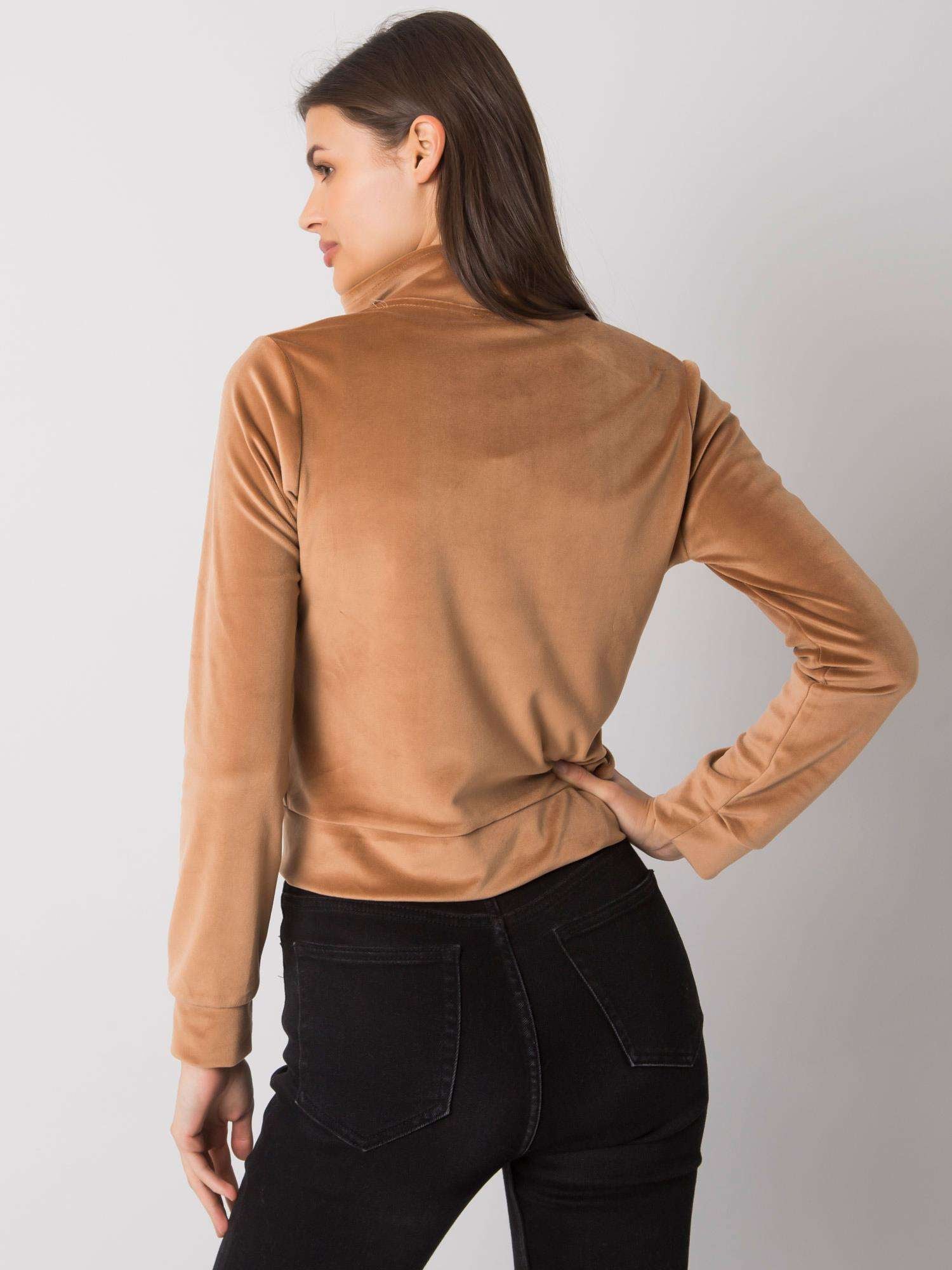 RUE PARIS Camelowa bluza z weluru na suwak