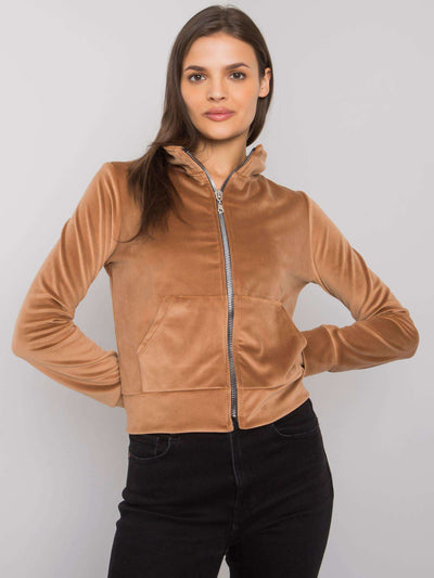 RUE PARIS Camelowa bluza z weluru na suwak