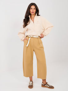 RUE PARIS  Camelowe damskie jeansy wide leg