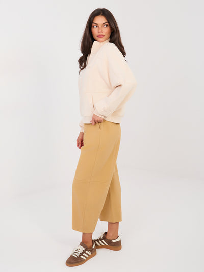 RUE PARIS  Camelowe damskie jeansy wide leg