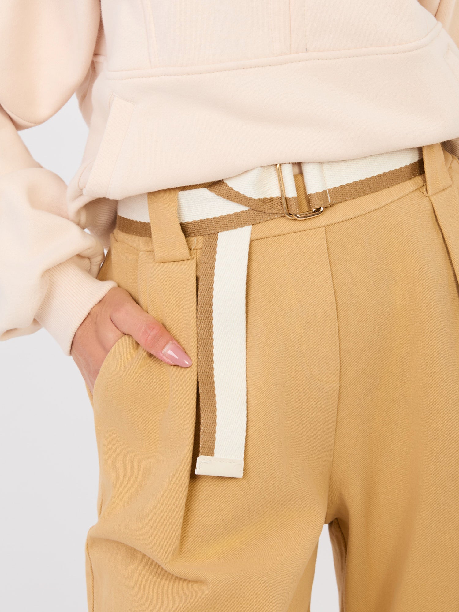 RUE PARIS  Camelowe damskie jeansy wide leg