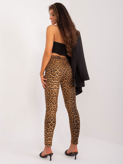Camelowo-czarne legginsy z nadrukiem zwierzęcym