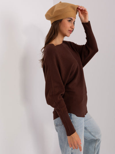 Camelowa damska czapka zimowa typu beret