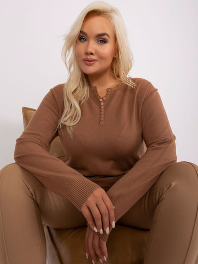 Camelowy damski sweter plus size z wiskozą