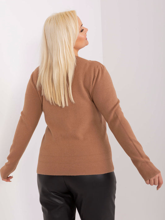 Camelowy casualowy sweter plus size z dzianiny