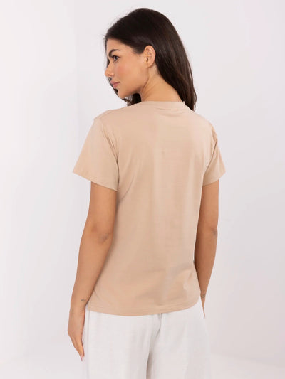 Camelowy t-shirt z nadrukiem motyla