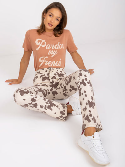 Camelowy t-shirt damski