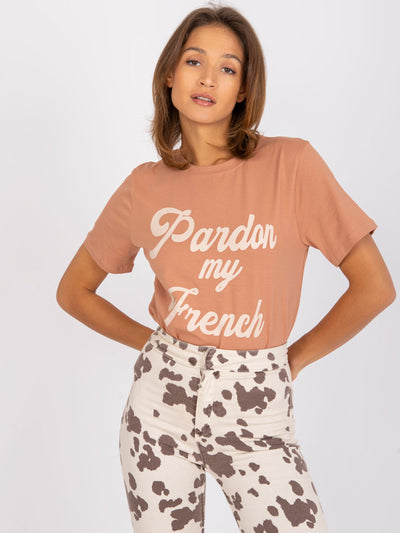 Camelowy t-shirt damski