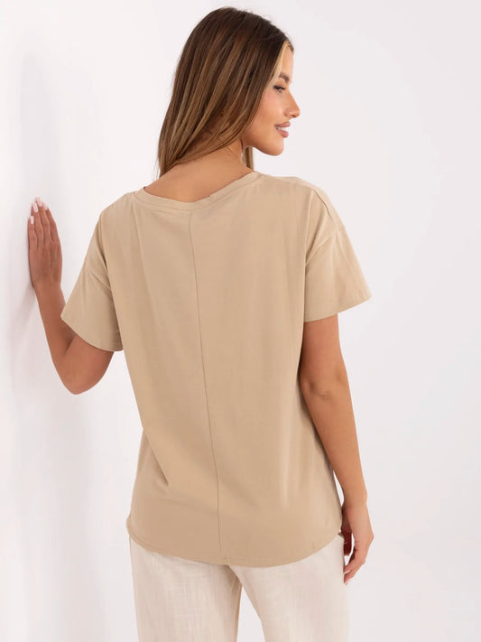 Camelowy damski t-shirt z bawełny
