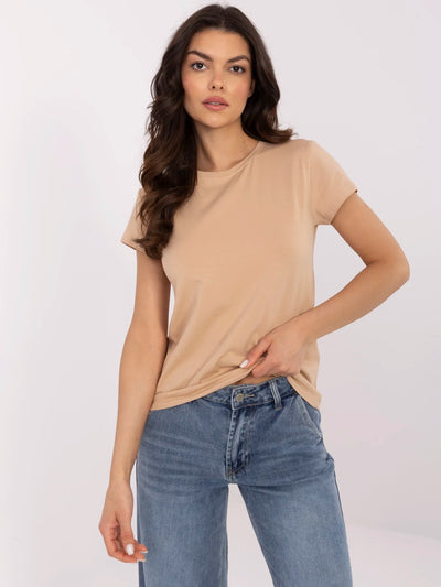 BASIC FEEL GOOD Camelowy klasyczny t-shirt damski