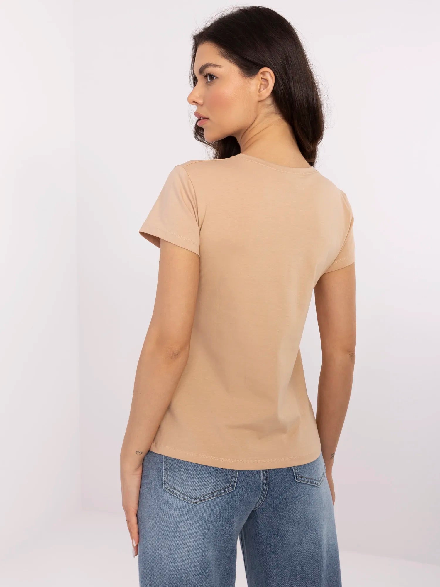 BASIC FEEL GOOD Camelowy klasyczny t-shirt damski