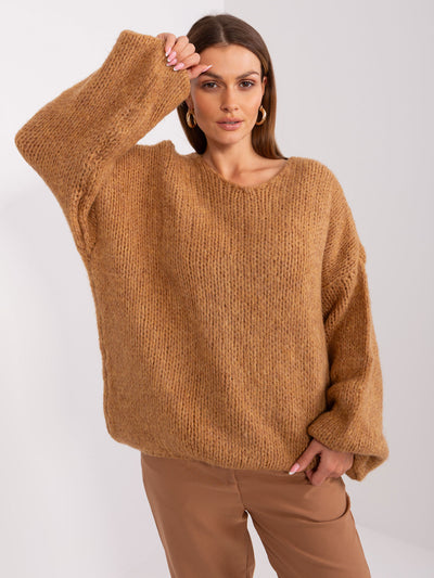 RUE PARIS Camelowy sweter oversize z dzianiny