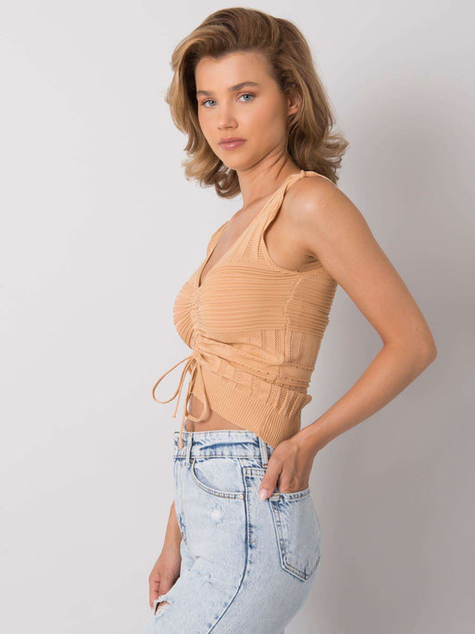 Camelowy top damski ze ściągaczem