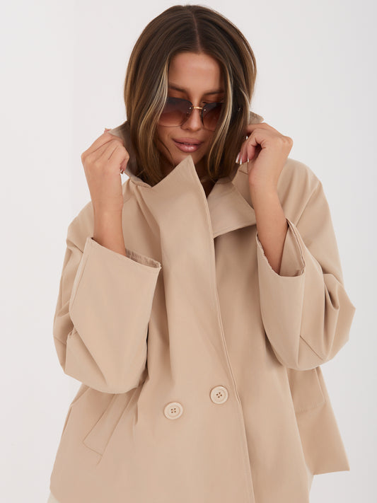 RUE PARIS Camelowy płaszcz oversize z szerokimi rękawami