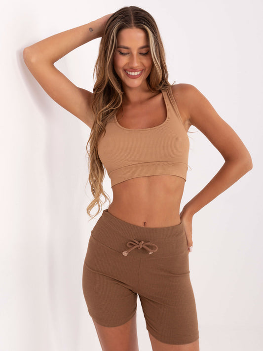 RUE PARIS Camelowy top typu bokserka
