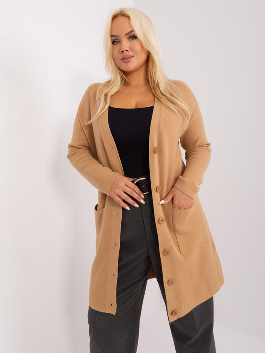 Camelowy długi sweter plus size