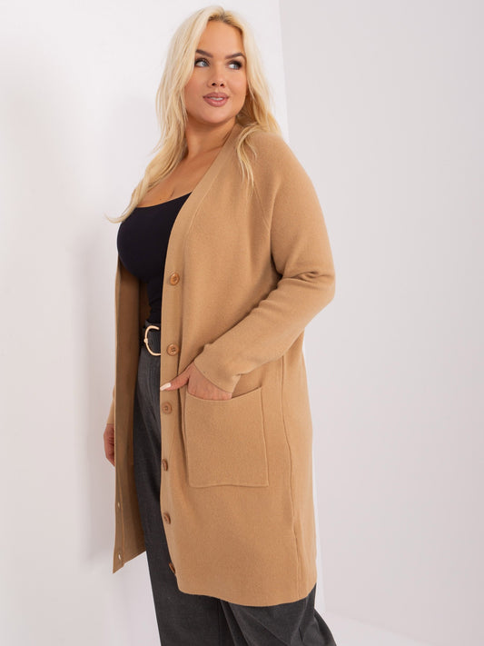Camelowy długi sweter plus size