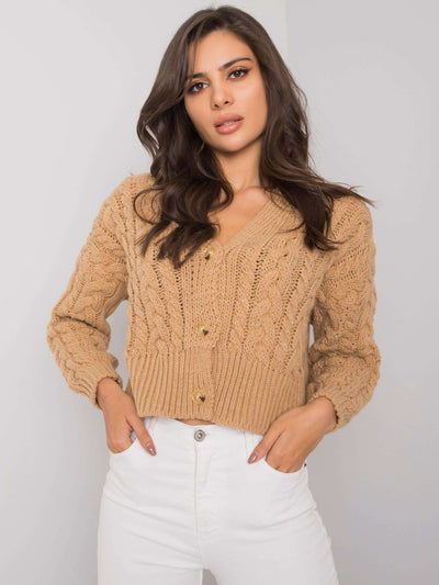 SUBLEVEL Camelowy sweter w warkocze