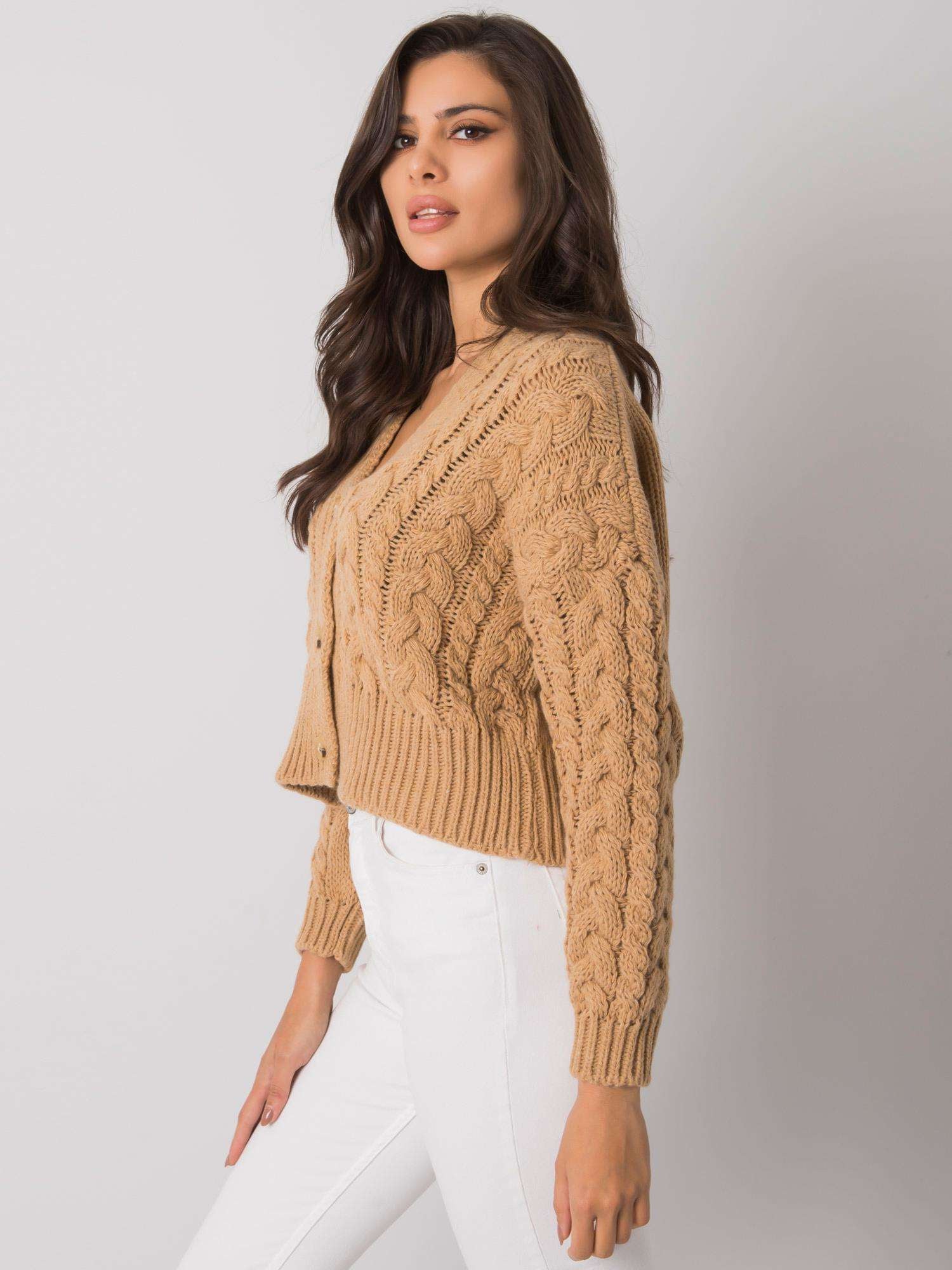 SUBLEVEL Camelowy sweter w warkocze