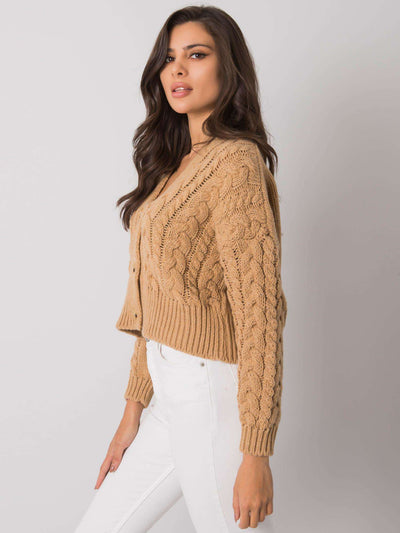 SUBLEVEL Camelowy sweter w warkocze