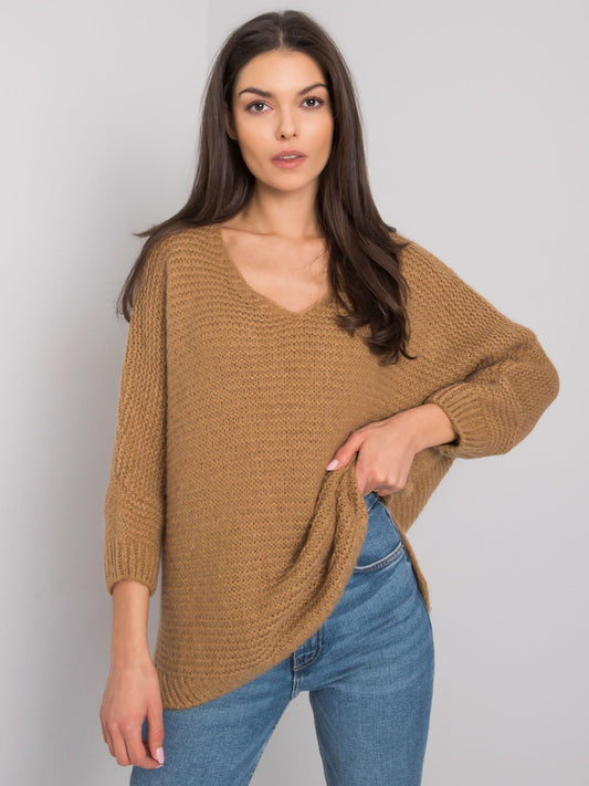 OCH BELLA Camelowy sweter damski oversize