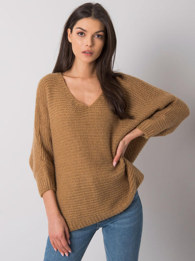 OCH BELLA Camelowy sweter damski oversize