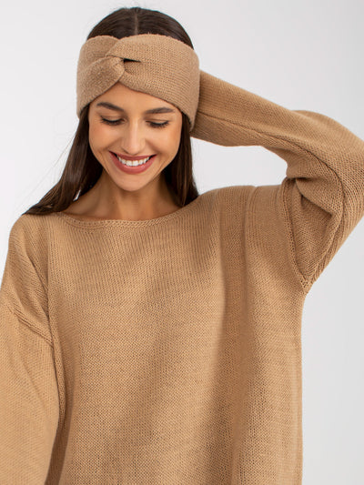 Camelowy sweter oversize z dłuższym tyłem OCH BELLA