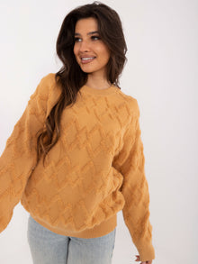 Camelowy damski sweter oversize ze ściągaczami