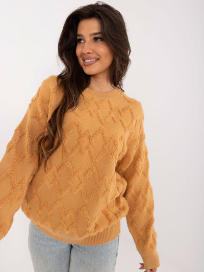 Camelowy damski sweter oversize ze ściągaczami