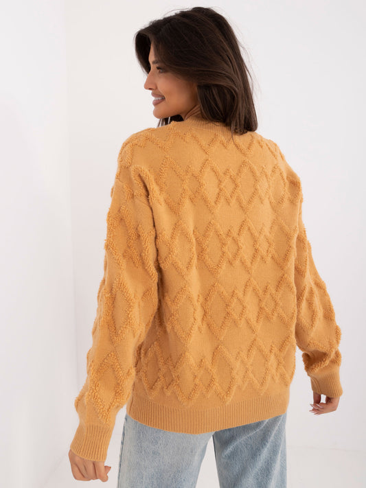 Camelowy damski sweter oversize ze ściągaczami