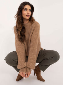OCH BELLA Camelowy damski dzianinowy sweter oversize
