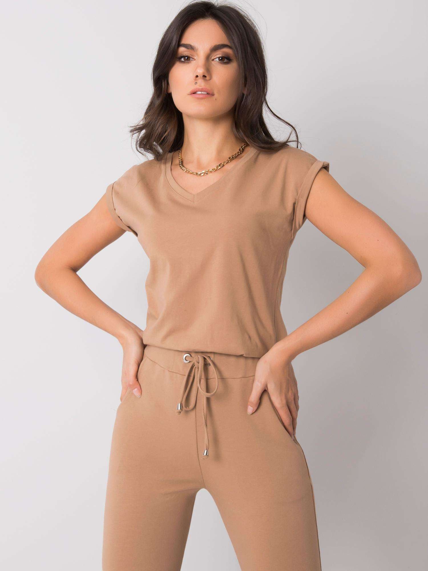 Camelowy damski t-shirt basic