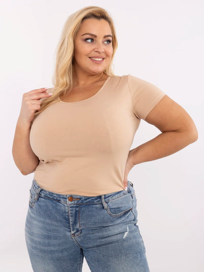 Camelowy bawełniany t-shirt basic plus size