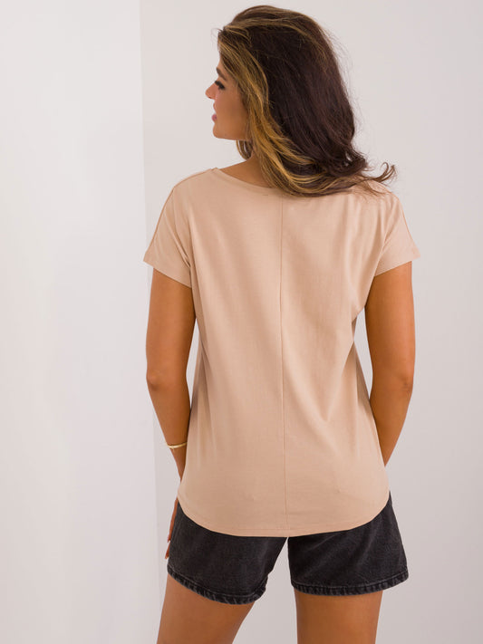 BASIC FEEL GOOD Camelowy t-shirt z bawełny
