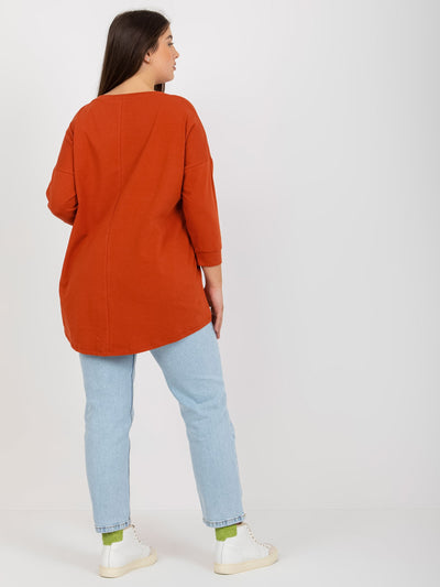 Ceglasta bluzka plus size z aplikacjami