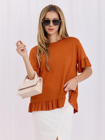 Ceglasta damska bluzka oversize z wiskozy