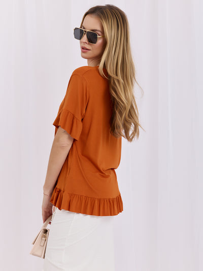 Ceglasta damska bluzka oversize z wiskozy
