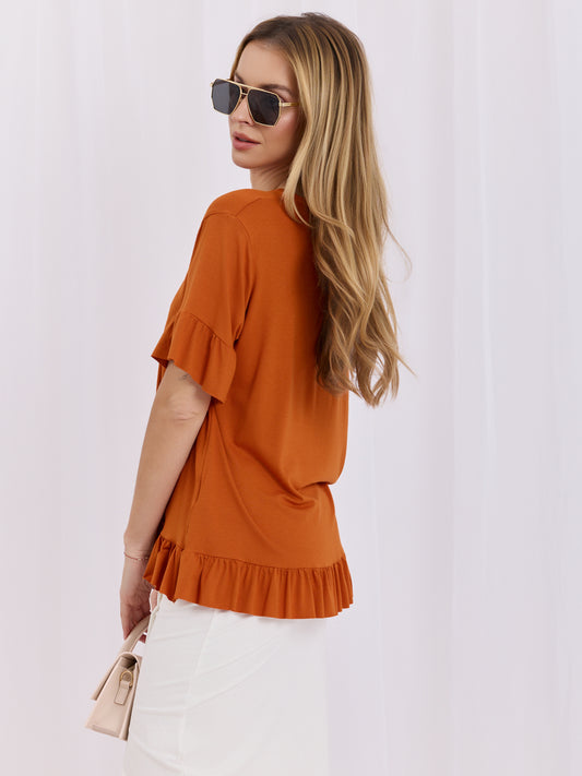 Ceglasta damska bluzka oversize z wiskozy
