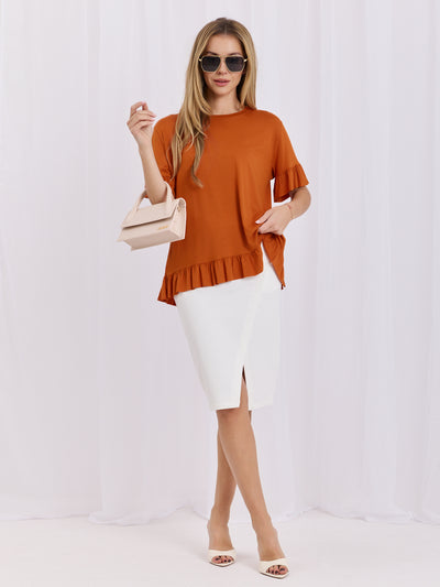 Ceglasta damska bluzka oversize z wiskozy