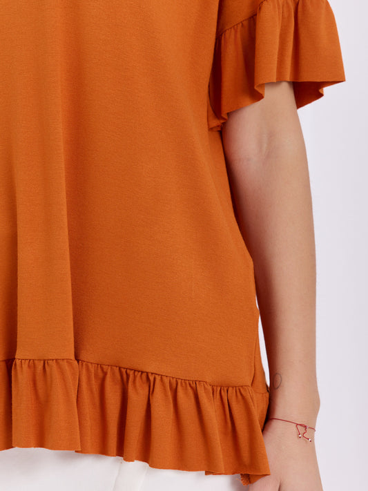 Ceglasta damska bluzka oversize z wiskozy