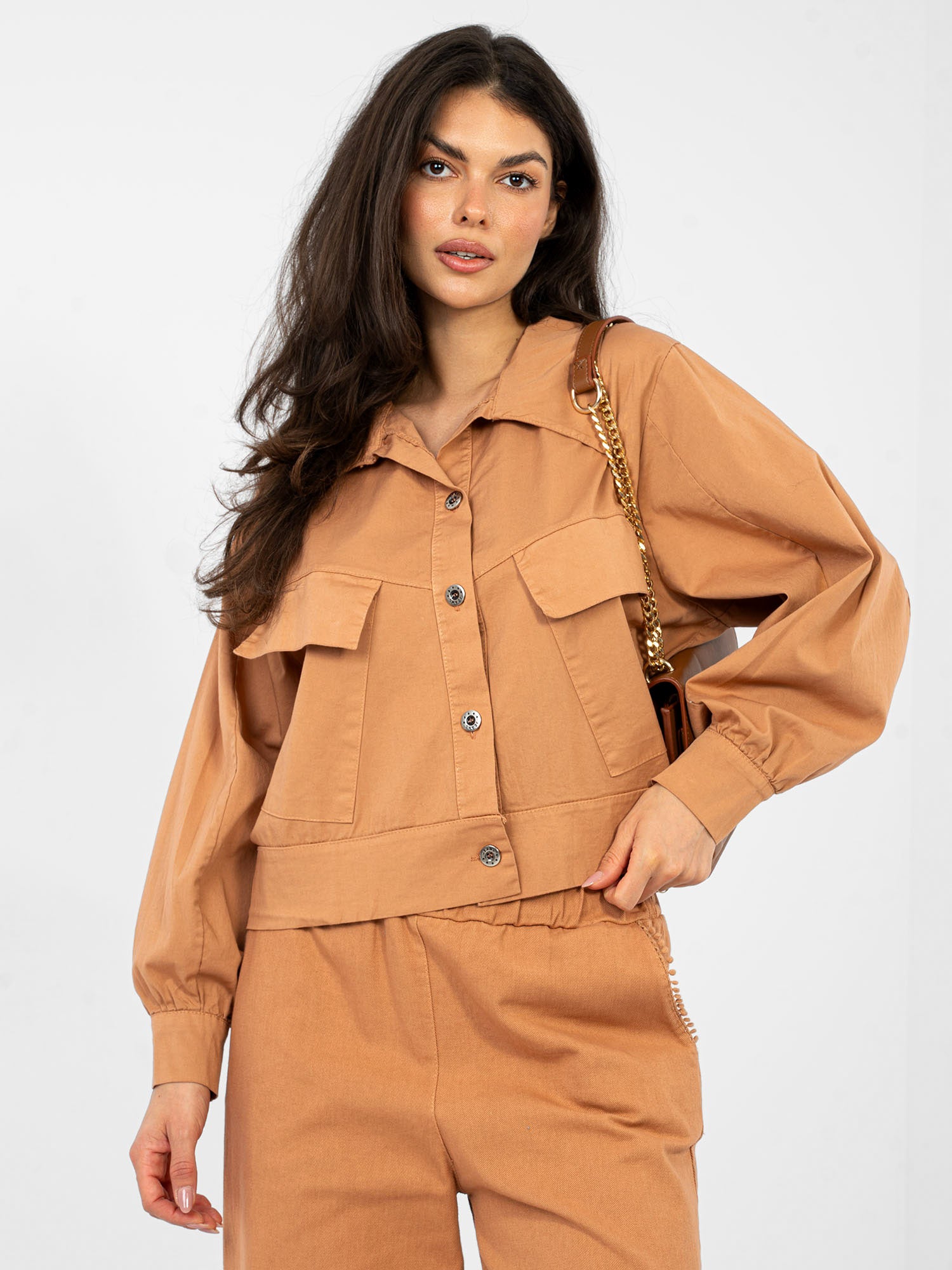 RUE PARIS  Ceglasta koszula oversize z bawełny
