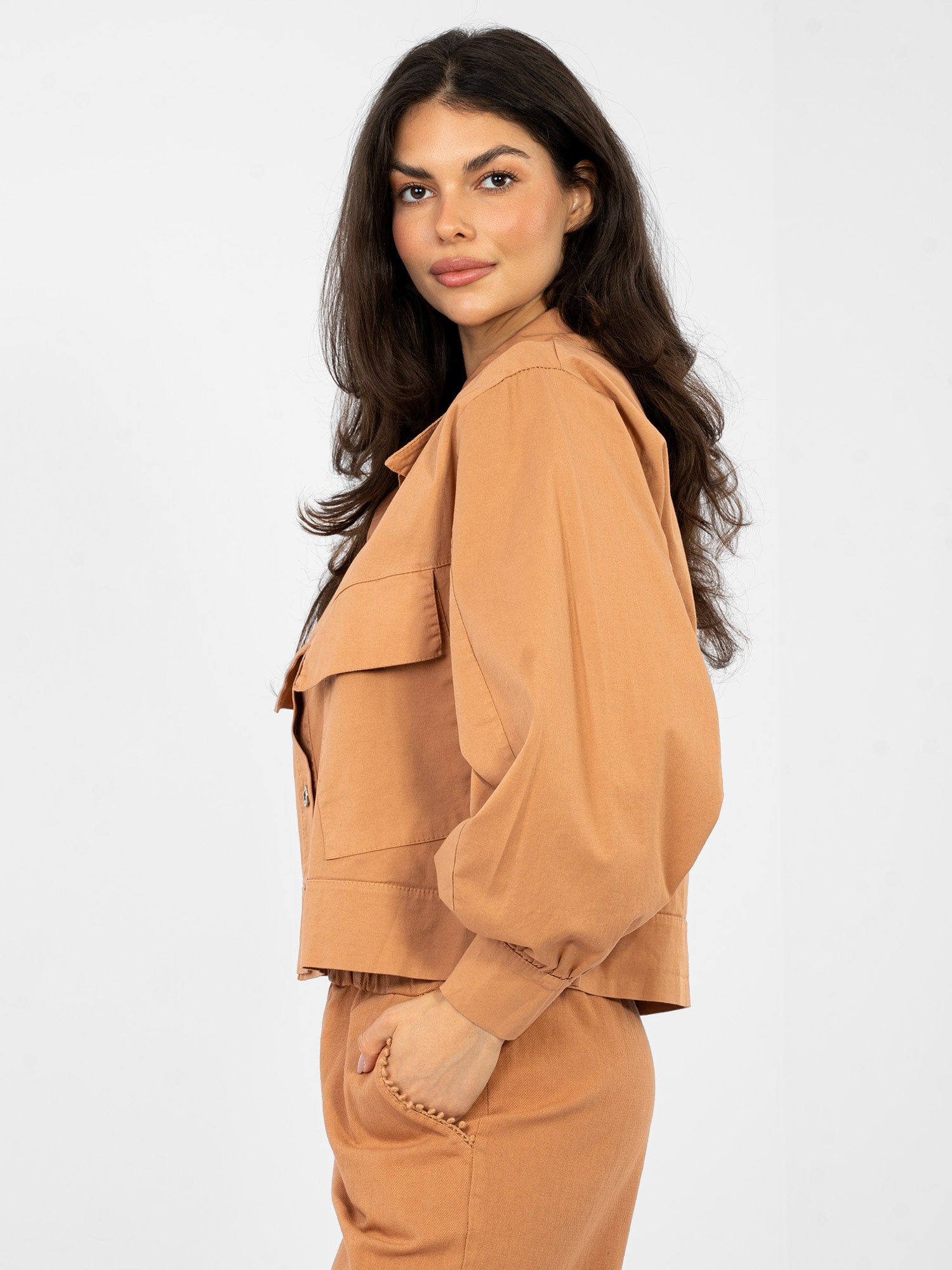 RUE PARIS  Ceglasta koszula oversize z bawełny