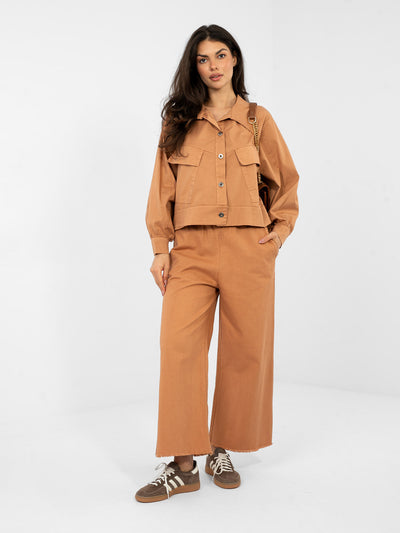 RUE PARIS  Ceglasta koszula oversize z bawełny