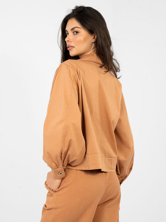 RUE PARIS  Ceglasta koszula oversize z bawełny